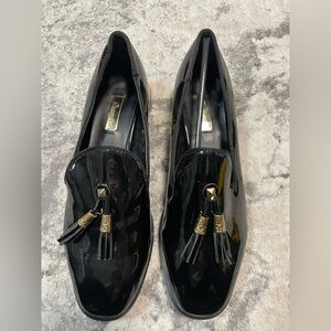 Elegant Black Patent Loafers with Gold Tassels